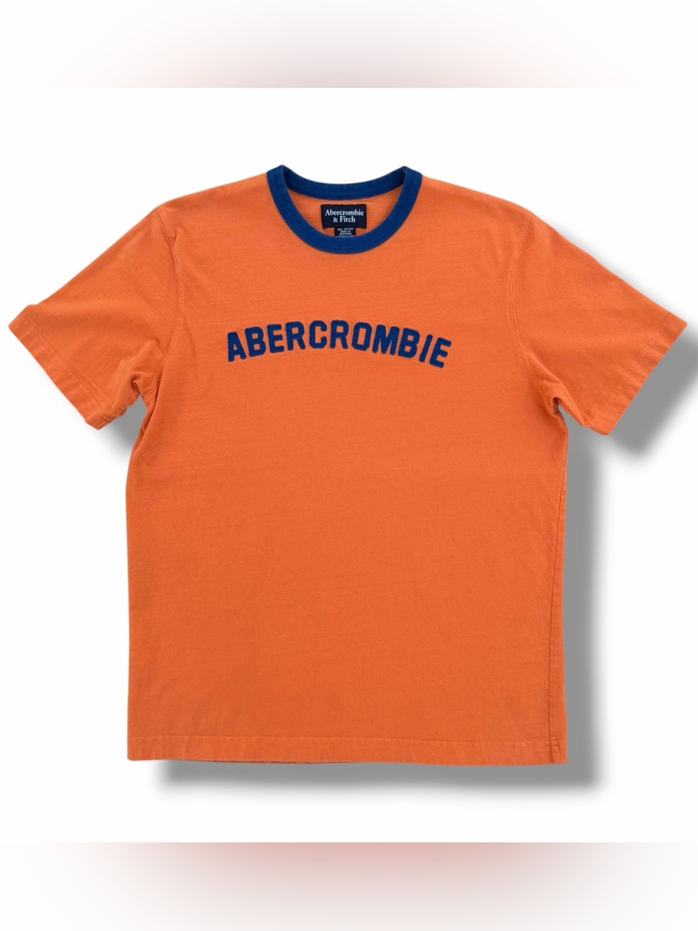 Vintage Y2K Abercrombie & Fitch Patch Spellout Ringer T-Shirt Medium Orange